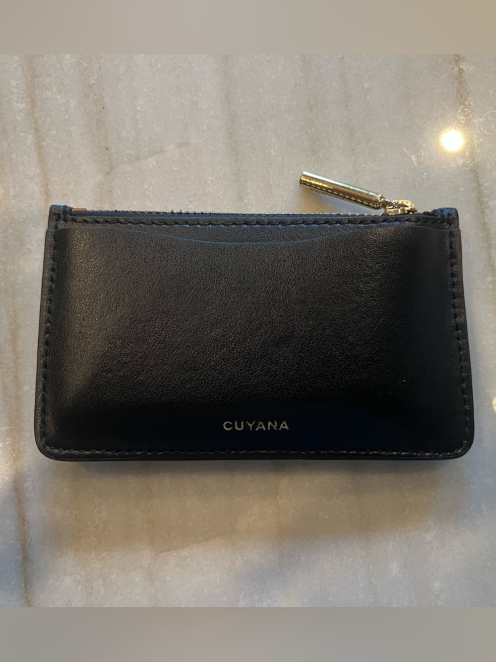 Cuyana Black Leather Zip Card Case with Gold Hardware